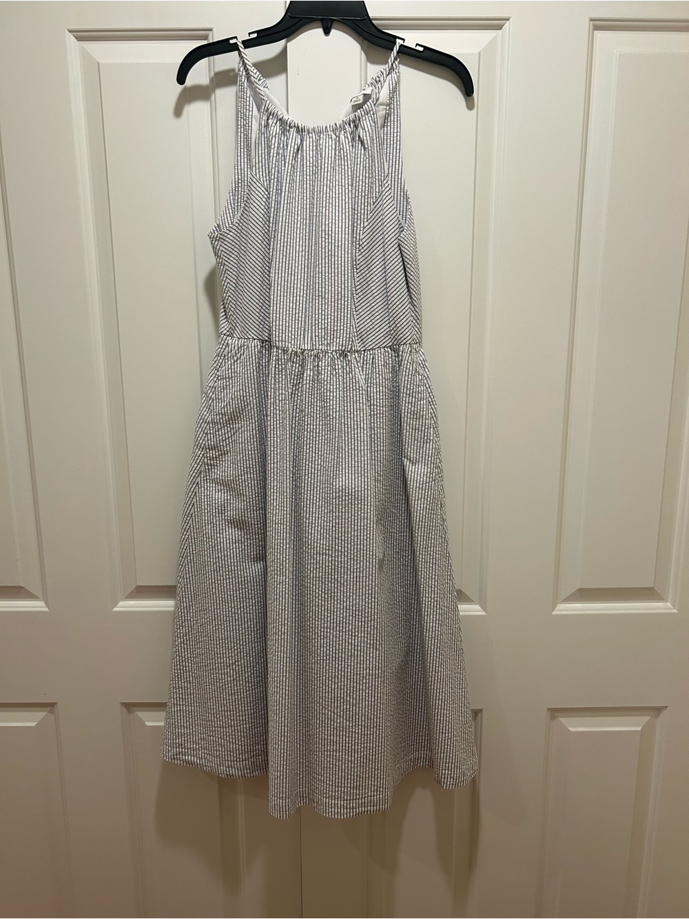 J. Crew White and Navy Striped Seersucker Sundress